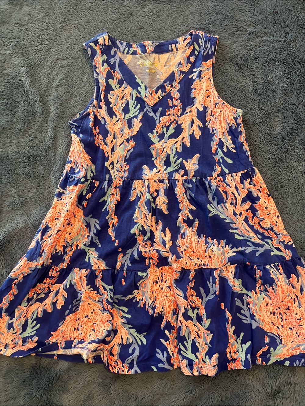 Lilly Pulitzer Navy Sleeveless Tiered Tank with Coral Print